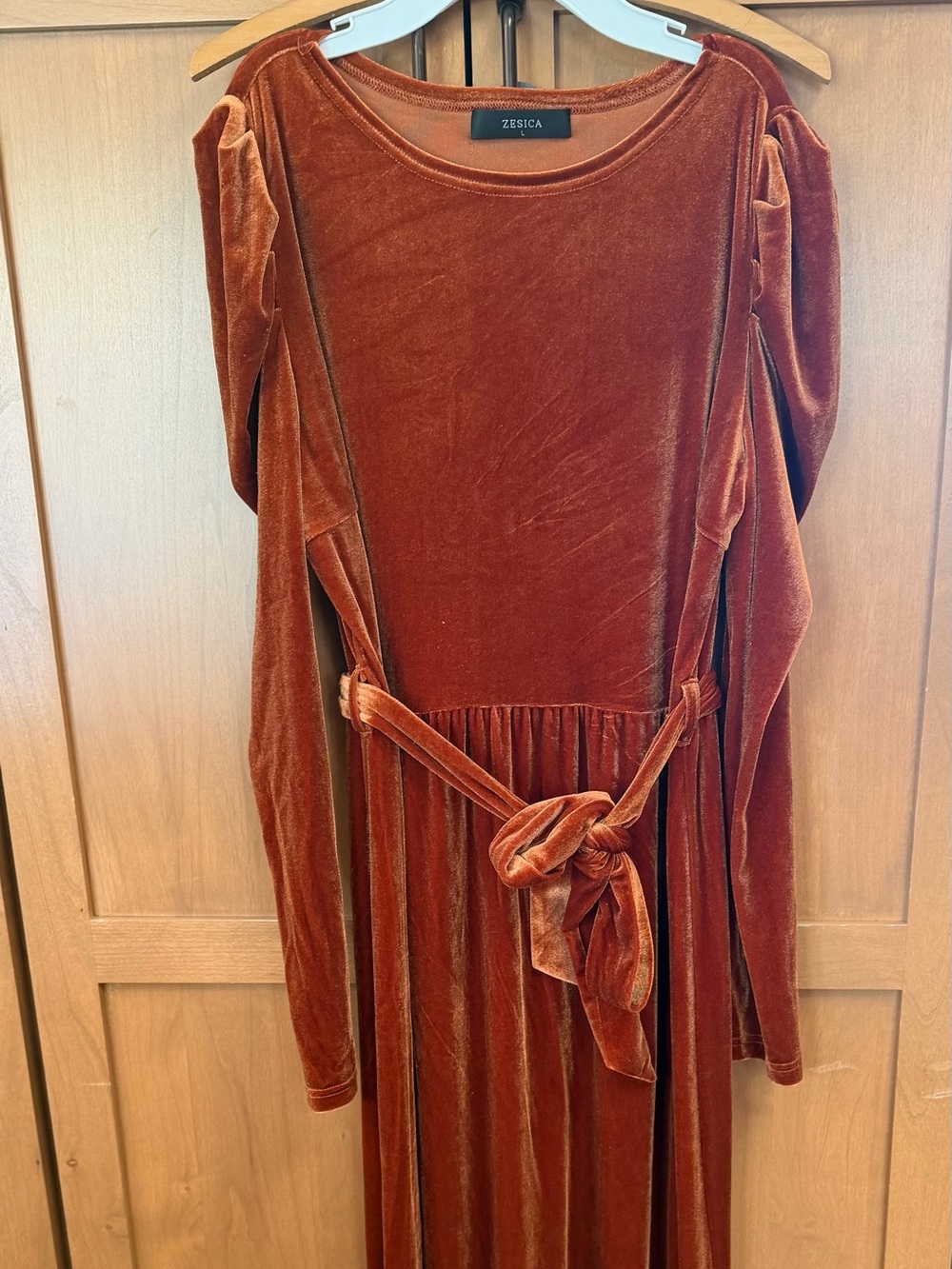 Zesica Women's Long Sleeve Velvet Dress in Rust